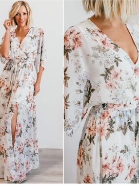 Baltic Born Kia White Floral Kimono Maxi Dress Size XXL NWOT
